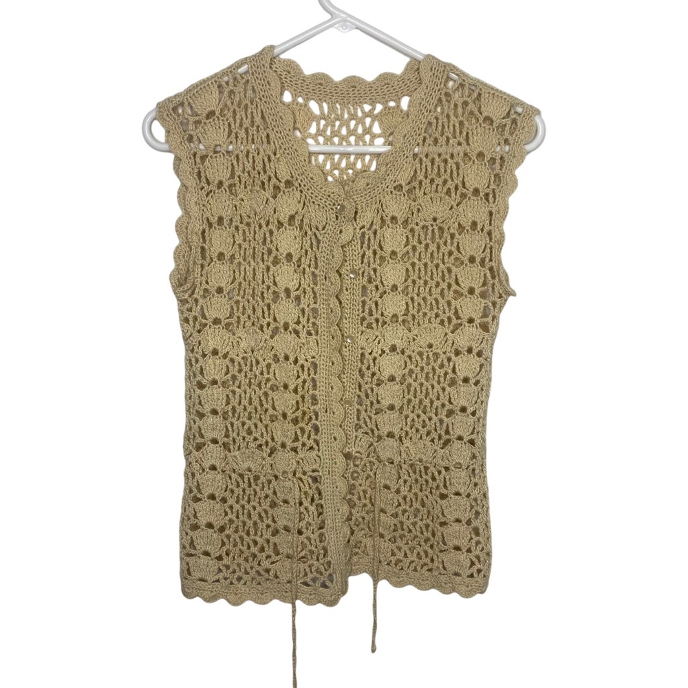 Vintage boho hand knit crochet vest tan N
